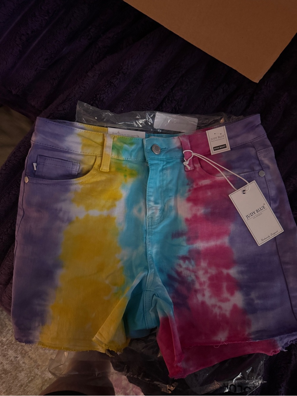 NWT Judy Blue Tie-Dye Denim Shorts - Yellow Blue Pink Purple